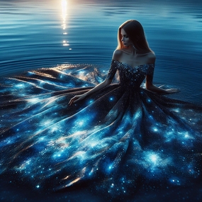 唯美蓝色湖泊夜光美女写真摄影图片